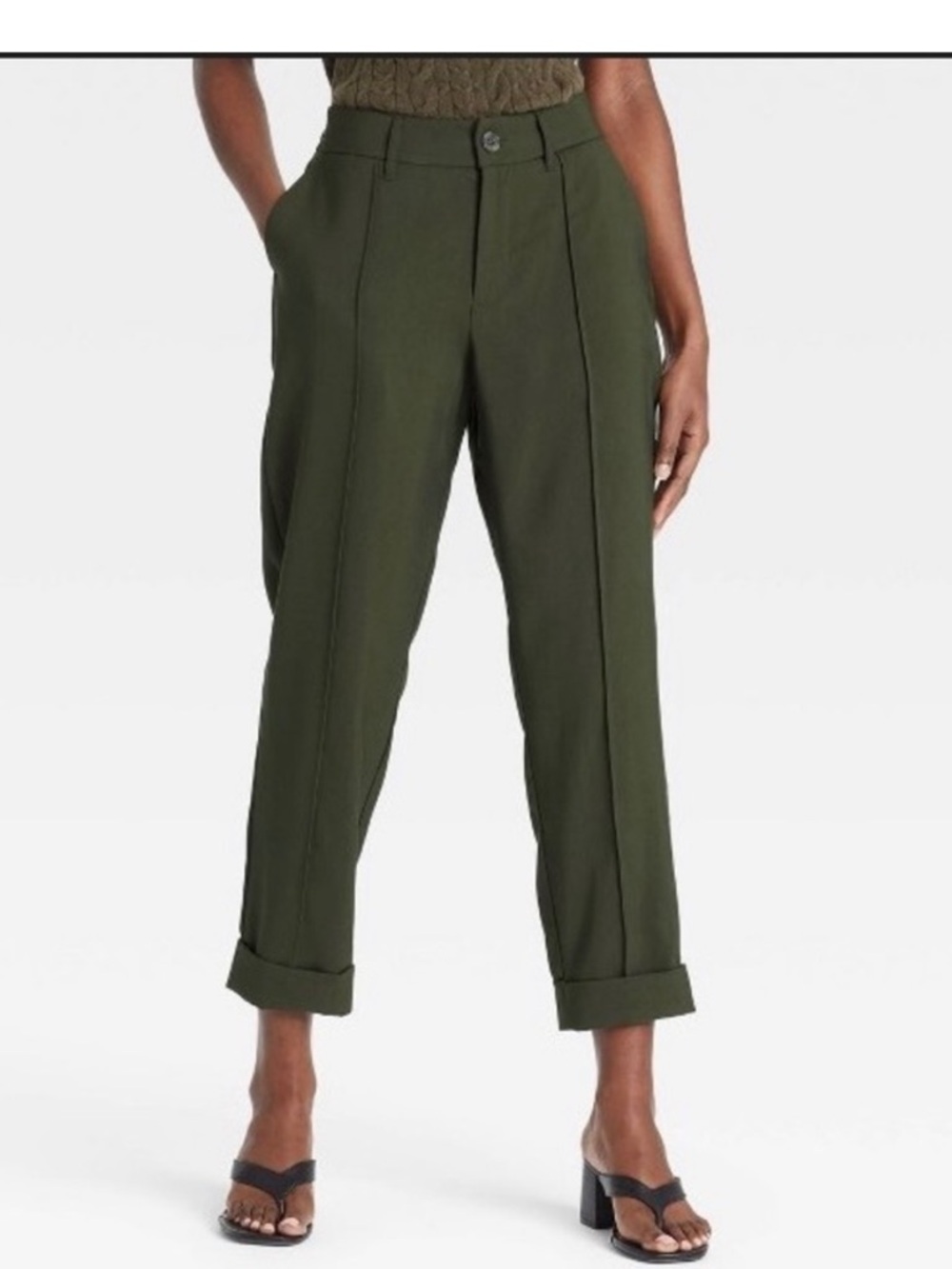 A New Day High-Rise Slim Straight Leg Pintuck Green Ankle Pants 14